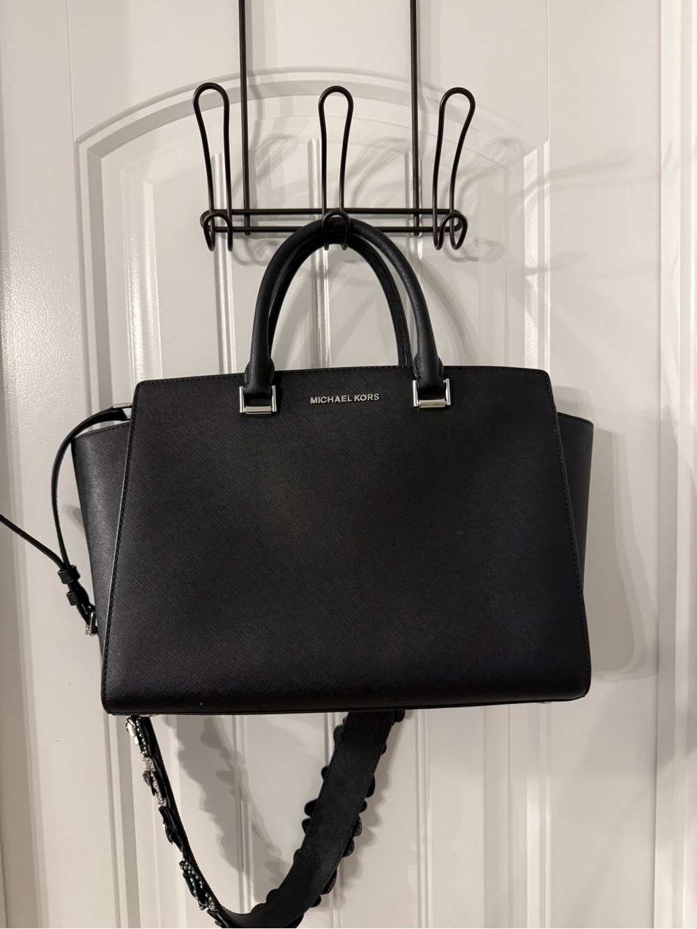 Michael Kors Black Saffiano Satchel with Removable Strap